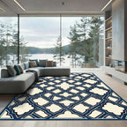 Navy Blue Interlaced Quatrefoil Geometric Tile Rug