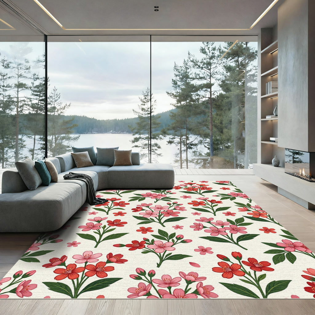 Pink Red Floral Sprig Garden Rug