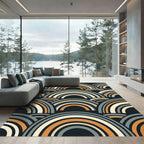Retro Orange Grey Rainbow Waves Rug