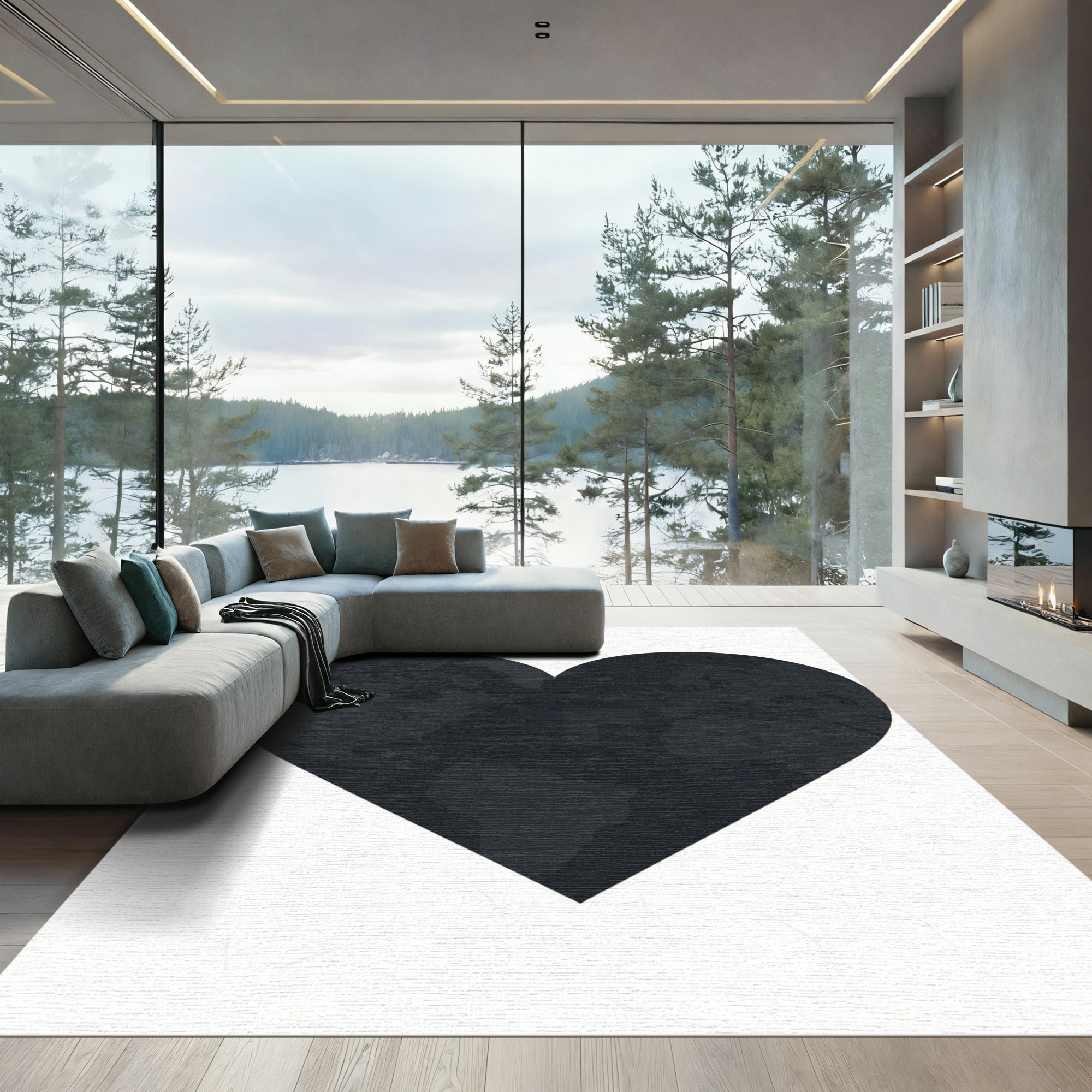 Minimalist Heart Shaped World Map Rug