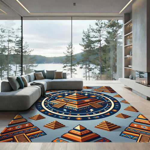 Aztec Golden Pyramid Geometric Solar Rug