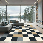 Chic Beige Black Gray Checkerboard Rug