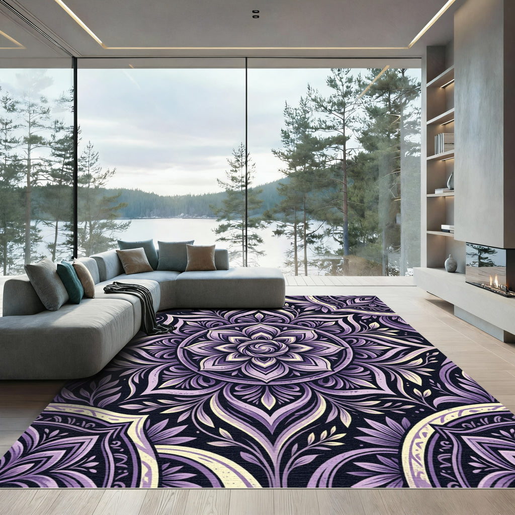 Ethereal Amethyst Floral Mandala Bloom Rug