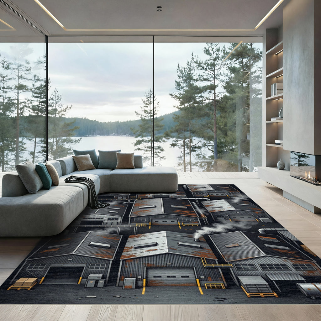 Industrial Steel Warehouse Grid Rug