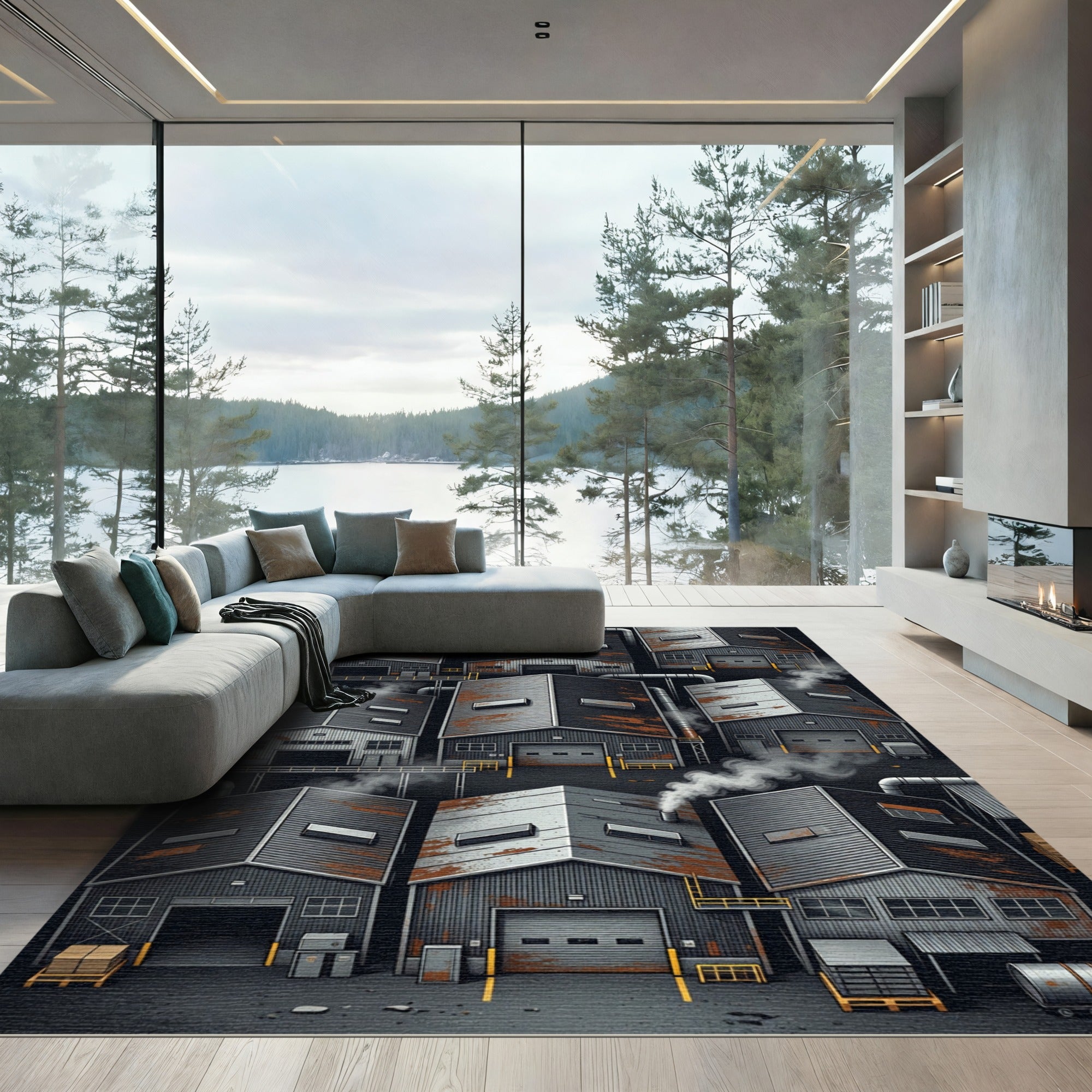 Industrial Steel Warehouse Grid Rug