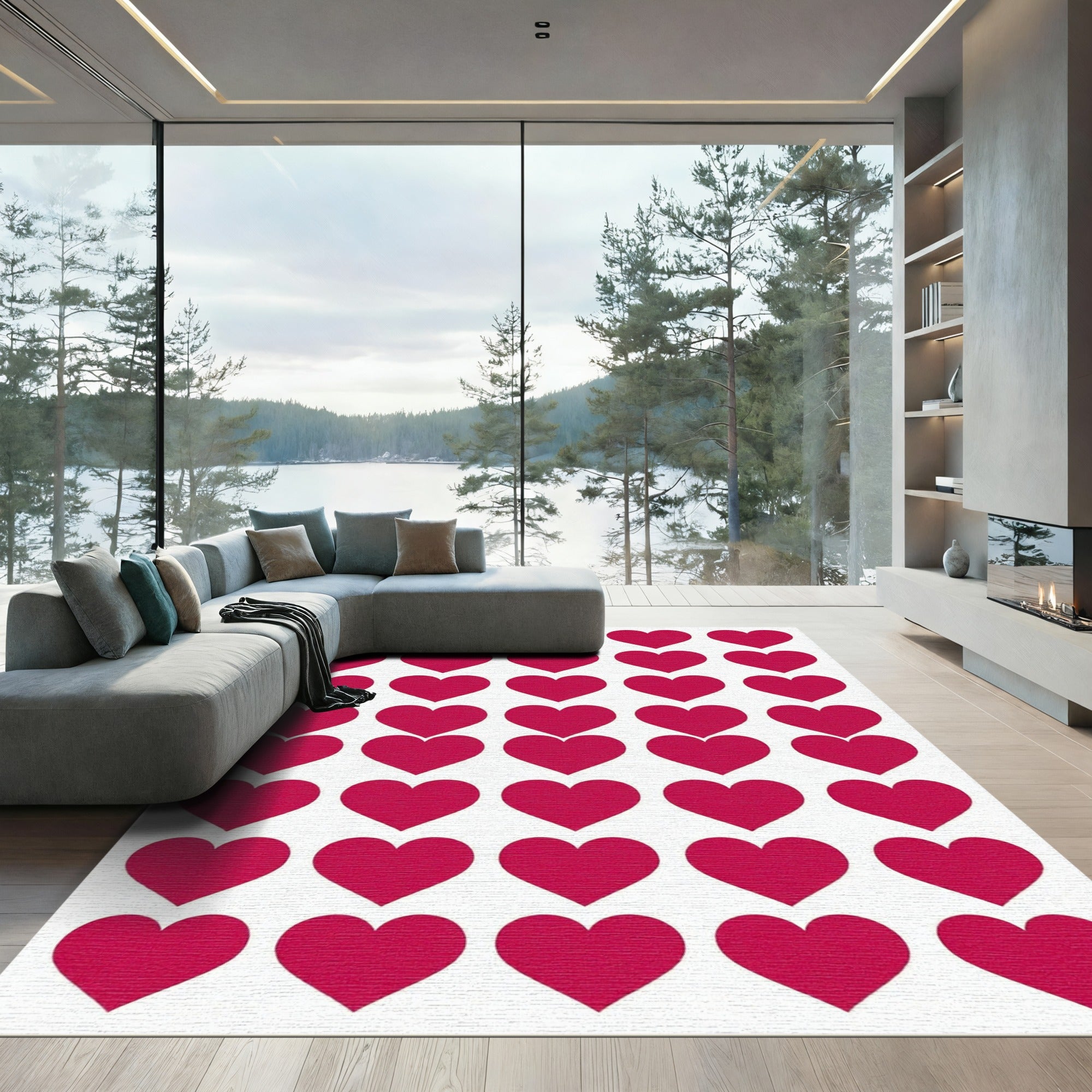 Crimson Heart Grid Repeat Rug