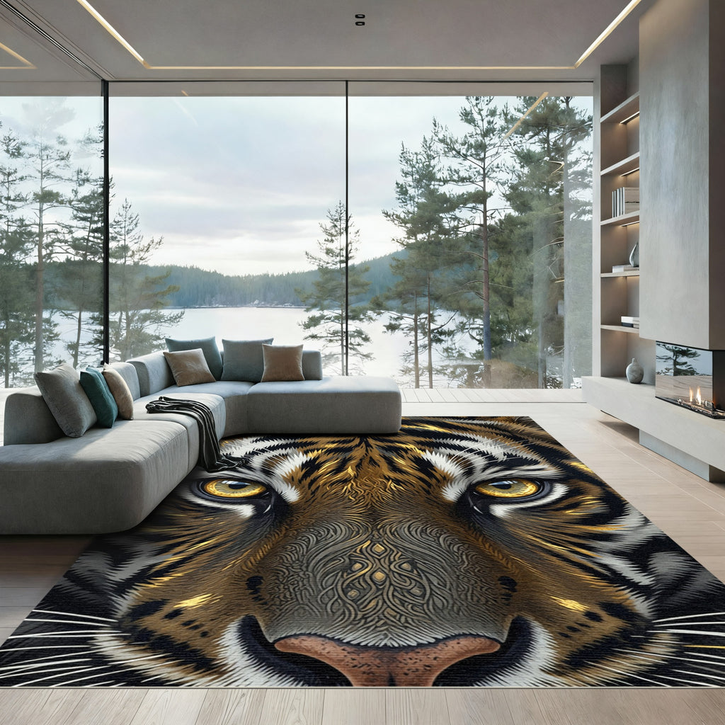 Symmetrical Golden Tiger Eye Portrait Rug