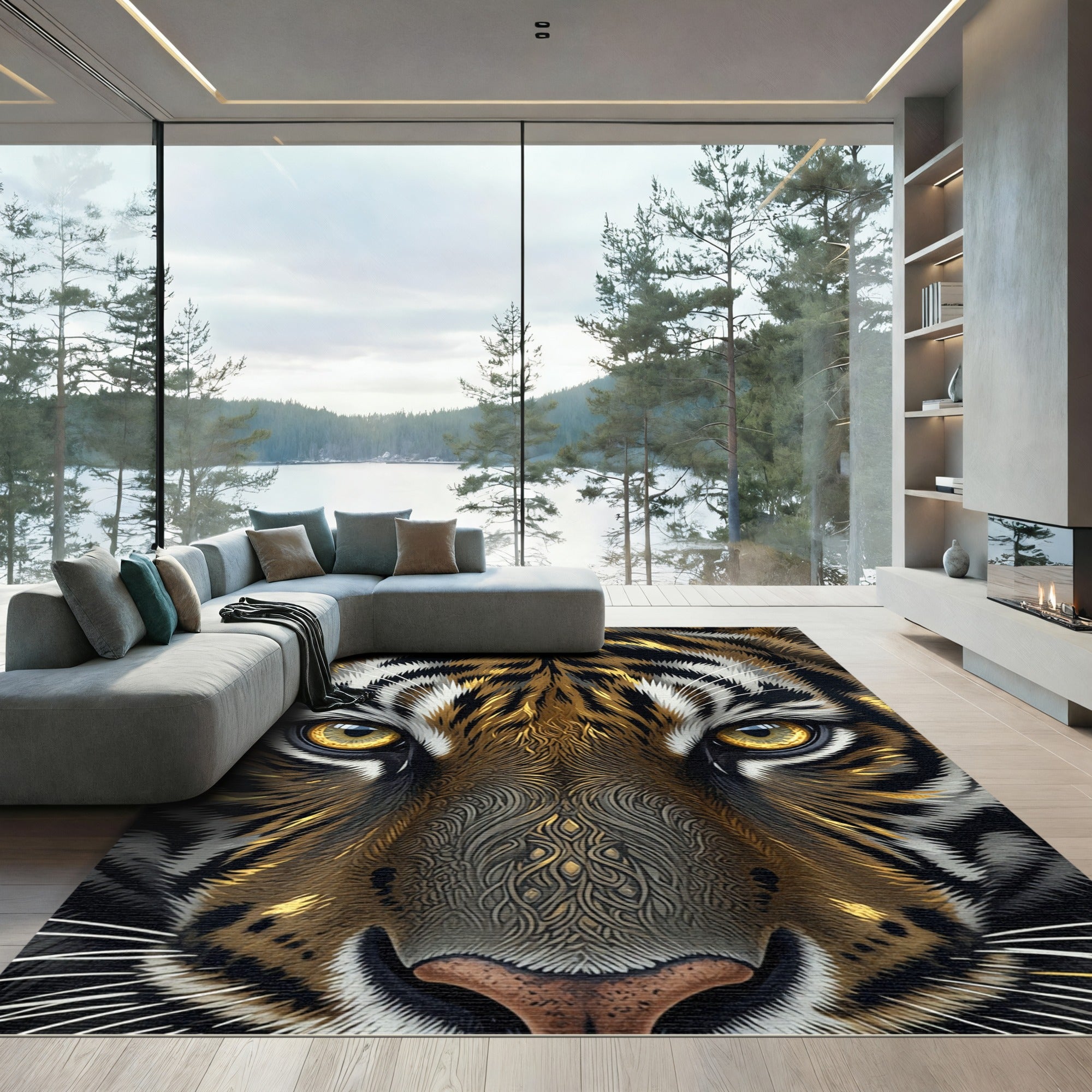 Symmetrical Golden Tiger Eye Portrait Rug