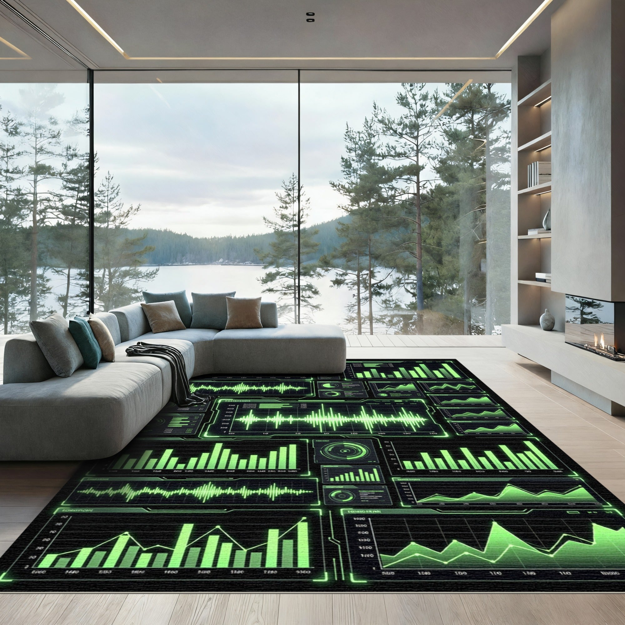 Neon Green Digital Data Grid Rug