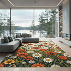 Vibrant Orange Poppy and Daisy Meadow Rug