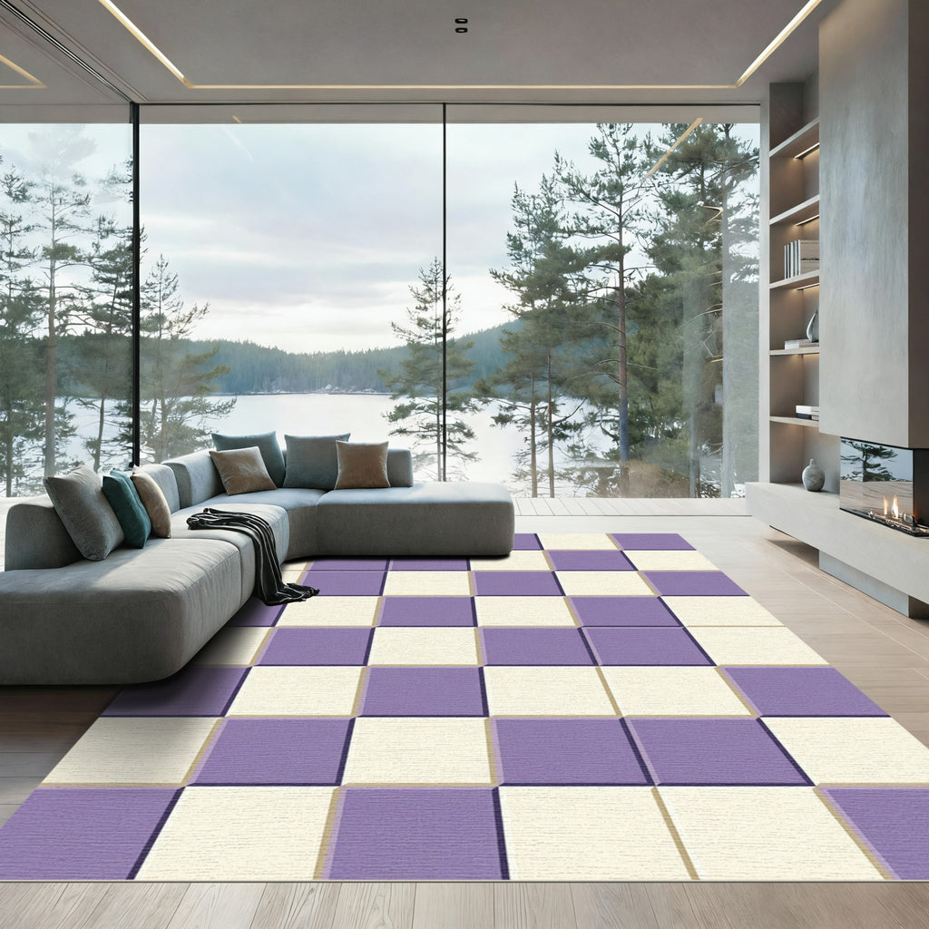 3D Lavender Cream Checkerboard Squares Rug