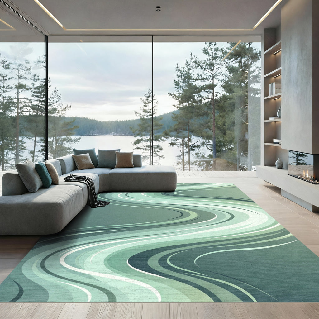 Serene Teal Swirl Wave Rug