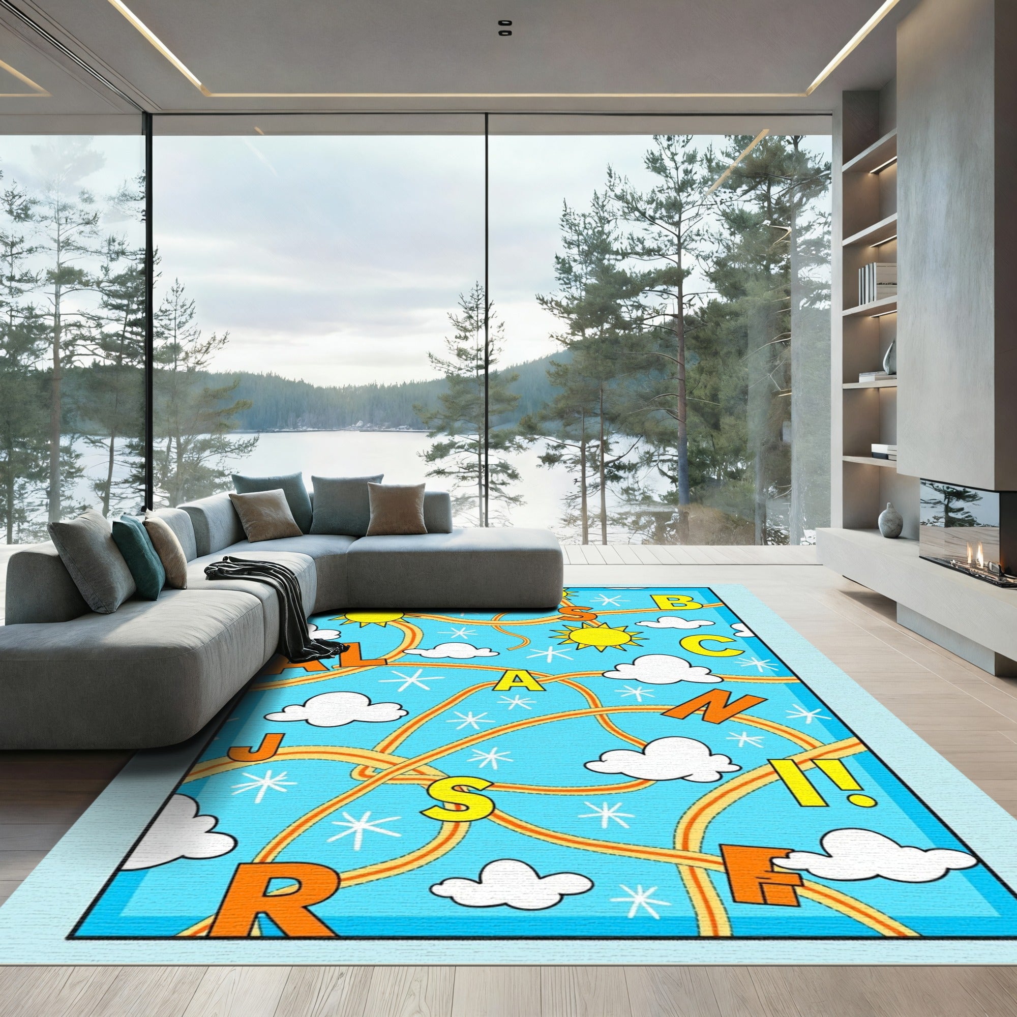 Playful Alphabet Sky Clouds Rug