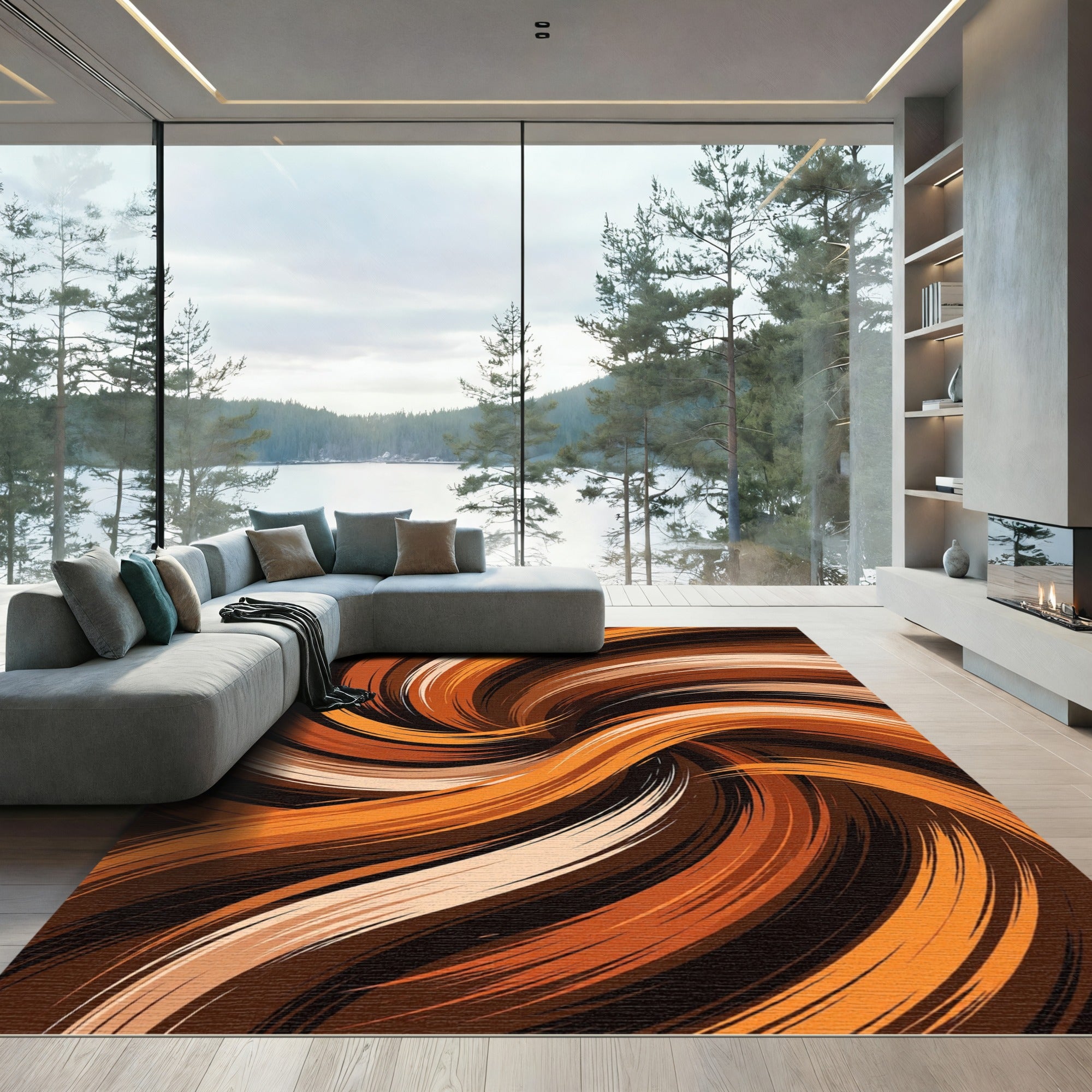 Abstract Copper Swirl Organic Flow Rug
