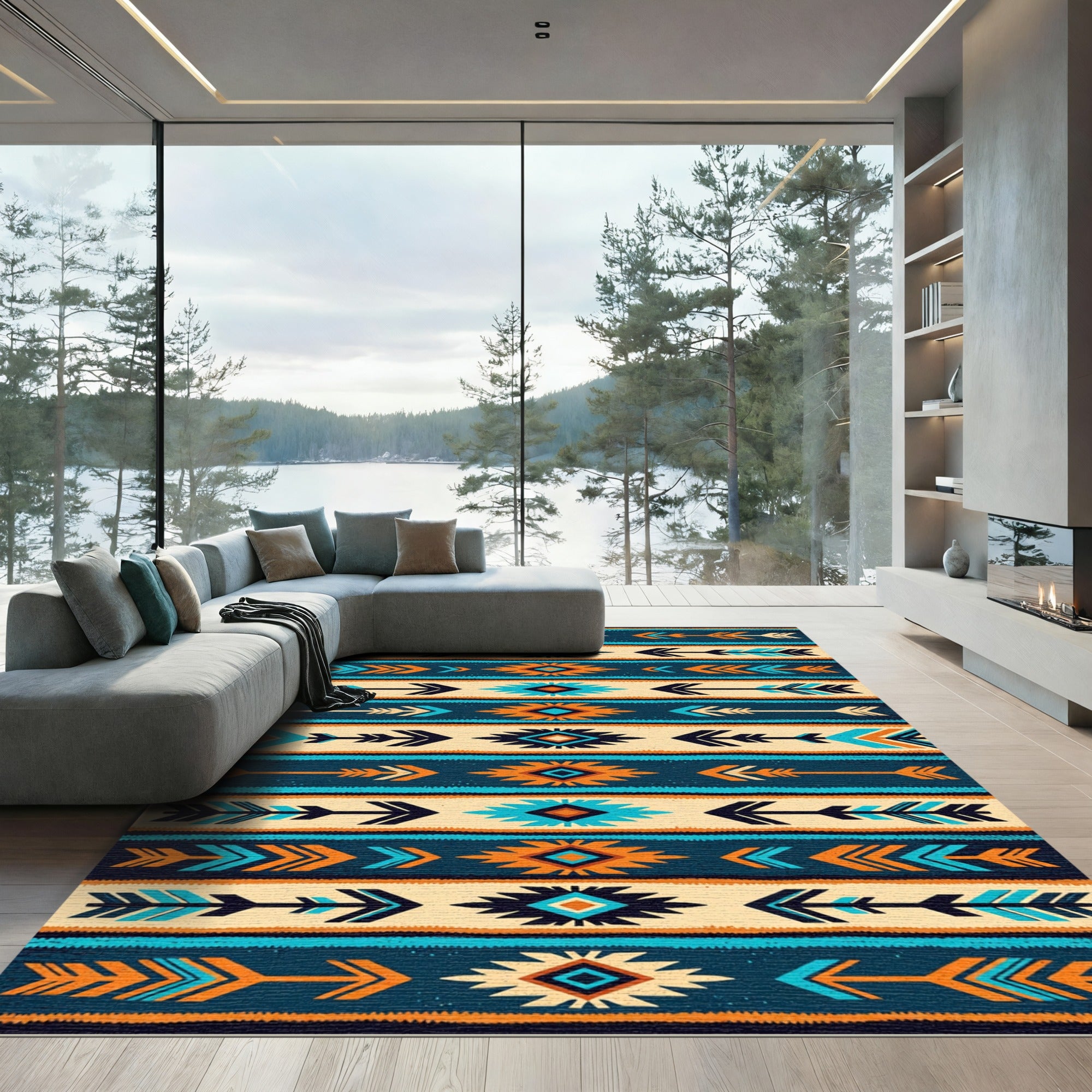 Vibrant Southwestern Geometric Arrow Textured Rug