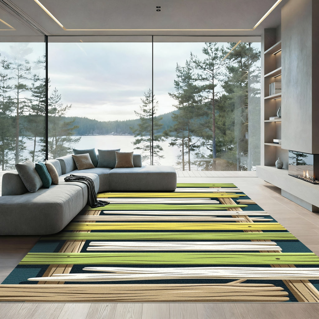 Striped Wooden Plank Abstract Rug