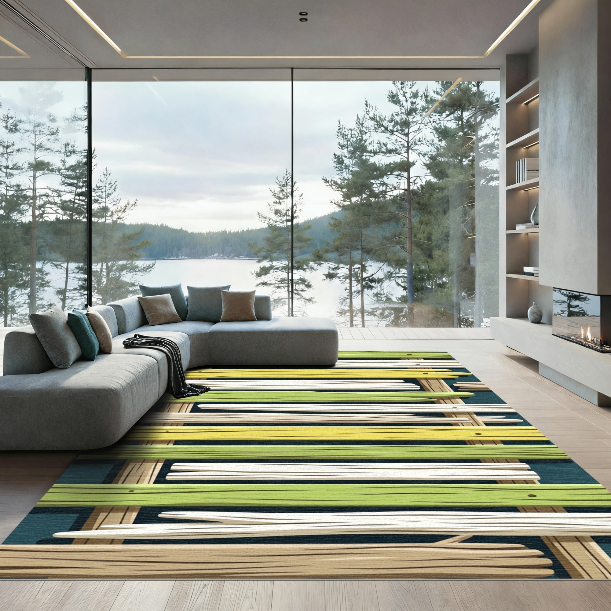 Striped Wooden Plank Abstract Rug