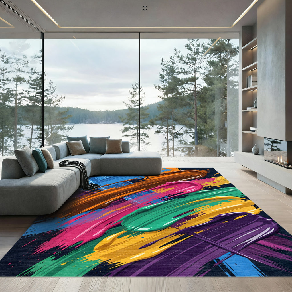 Vibrant Multi Color Abstract Painted Stroke Rug