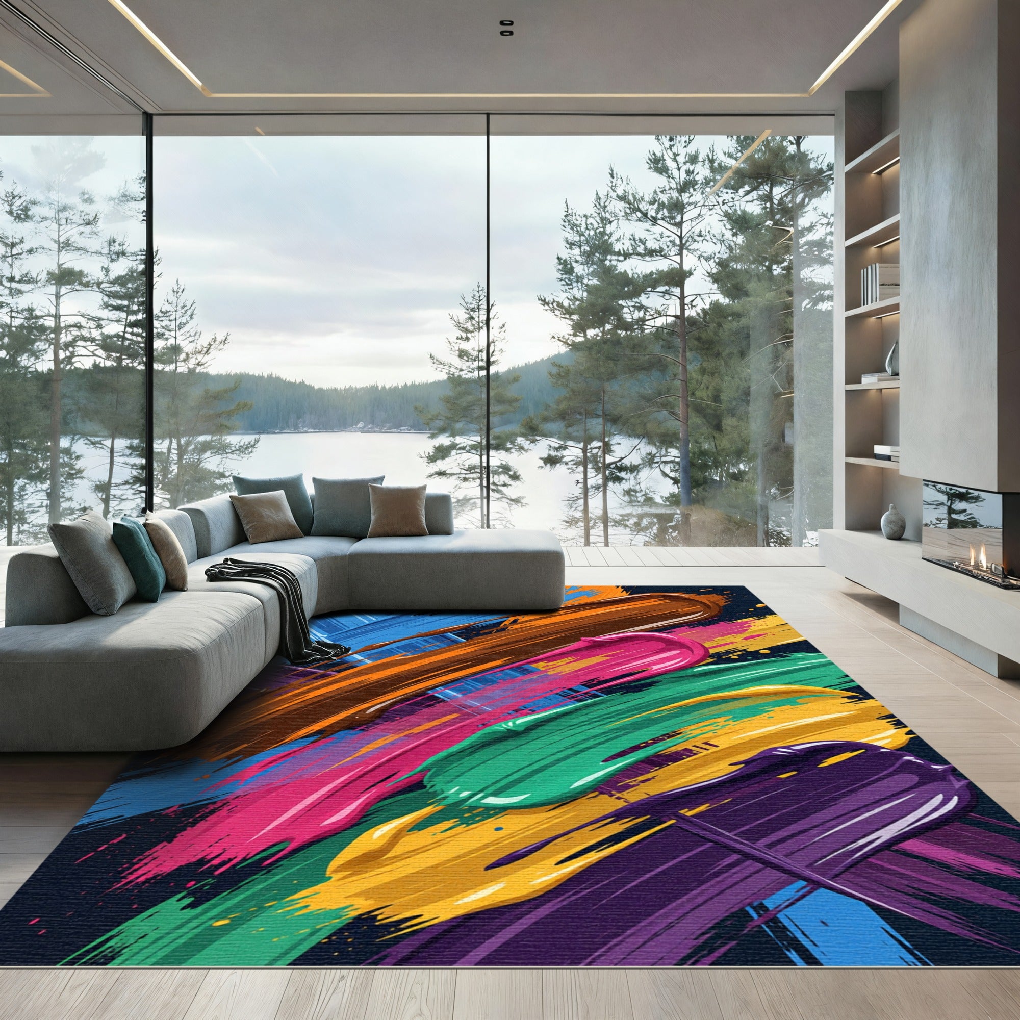 Vibrant Multi Color Abstract Painted Stroke Rug