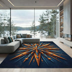 Golden Blue Starburst Emblem Rug
