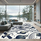 Retro Navy Celestial Planet Space Orbit Rug