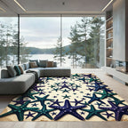 Coastal Navy and Teal Starfish Border Rug