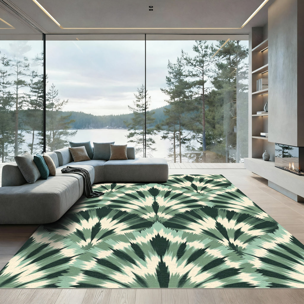 Emerald Green Feathered Fan Rug