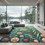 Coastal Teal Sandy Starfish Seaweed Rug