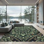 Elegant Sage Green Damask Ornate Medallion Rug