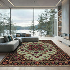 Vintage Sage Floral Medallion Rose Tapestry Rug