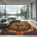 Nautical Orange Blue Compass Rose Rug