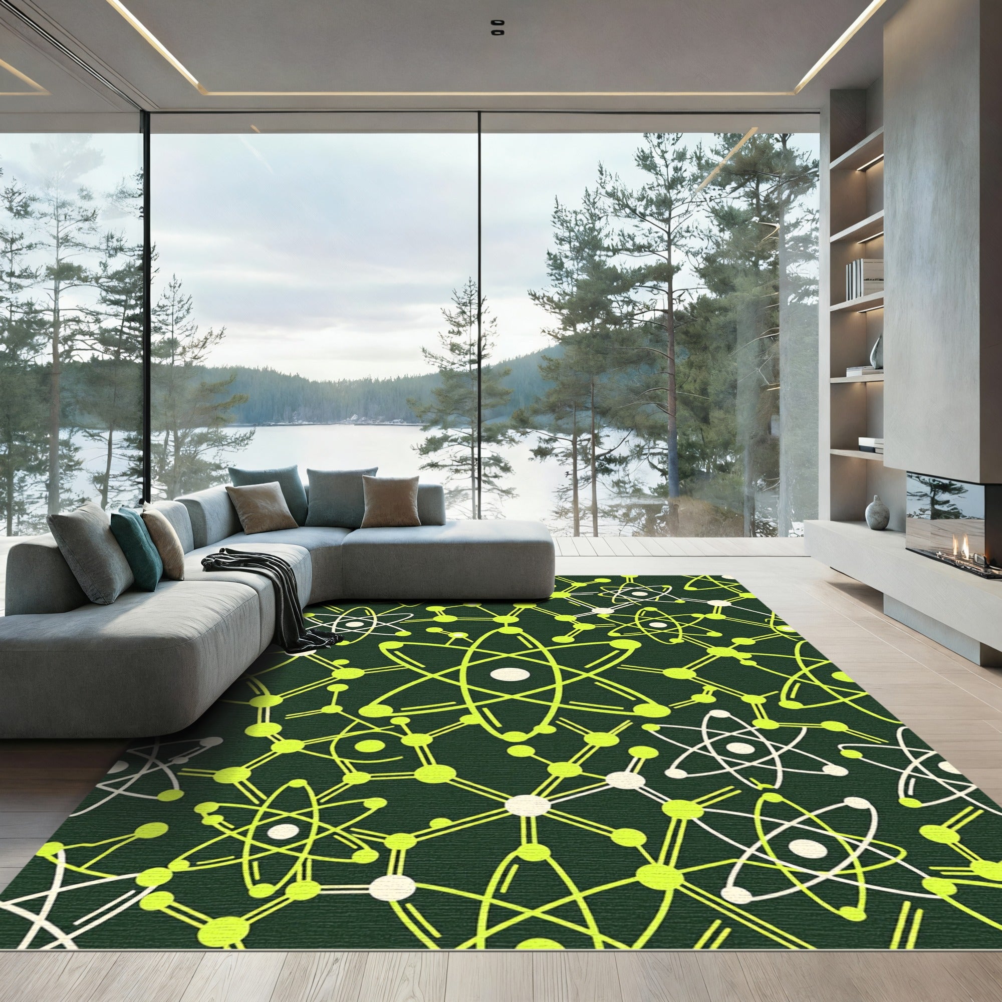 Atomic Structure Lime Green Rug