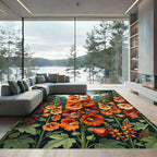 Vibrant Orange Hollyhock Botanical Garden Rug