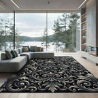 Elegant Black White Floral Swirl Rug