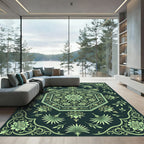 Emerald Green Floral Octagon Crest Rug