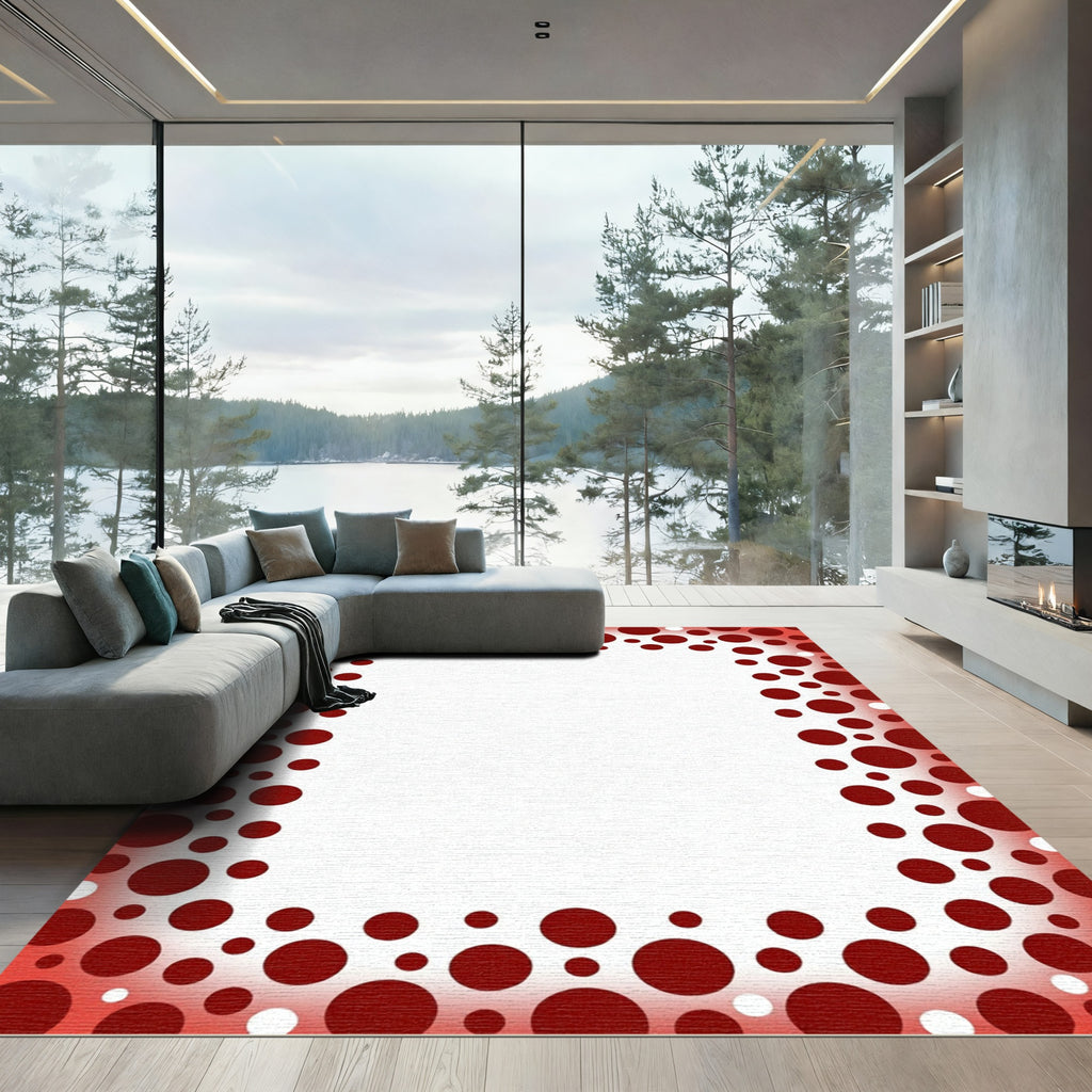 Bold Crimson Polka Dot Border Rug