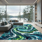Abstract Teal and Emerald Ocean Swirl Rug