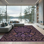 Opulent Plum Floral Damask Medallion Rug