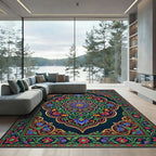 Intricate Floral Medallion Gold Border Rug