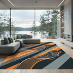 Dynamic Orange and Gray Basketball Hoop Motion Rug