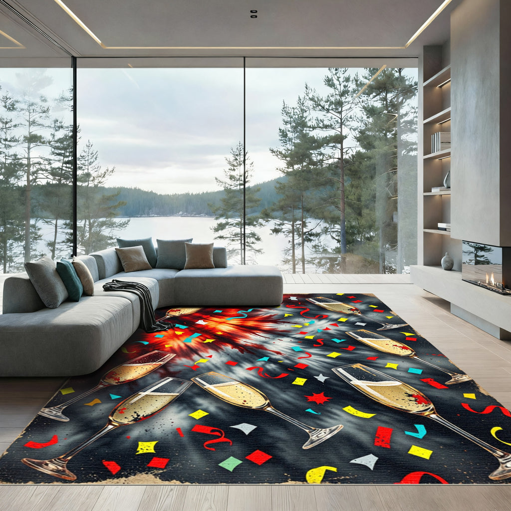 Celebratory Champagne Glasses Confetti Blast Rug