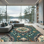 Elegant Teal Vintage Floral Damask Rug