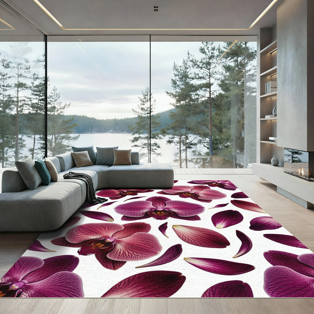 Ethereal Deep Plum Orchid Blossom Rug