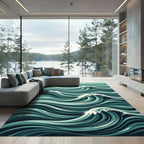Deep Teal Rolling Ocean Wave Rug