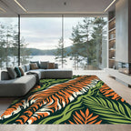 Vibrant Orange Tiger Jungle Foliage Rug