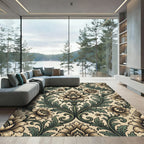 Vintage Cream and Sage Botanical Damask Rug