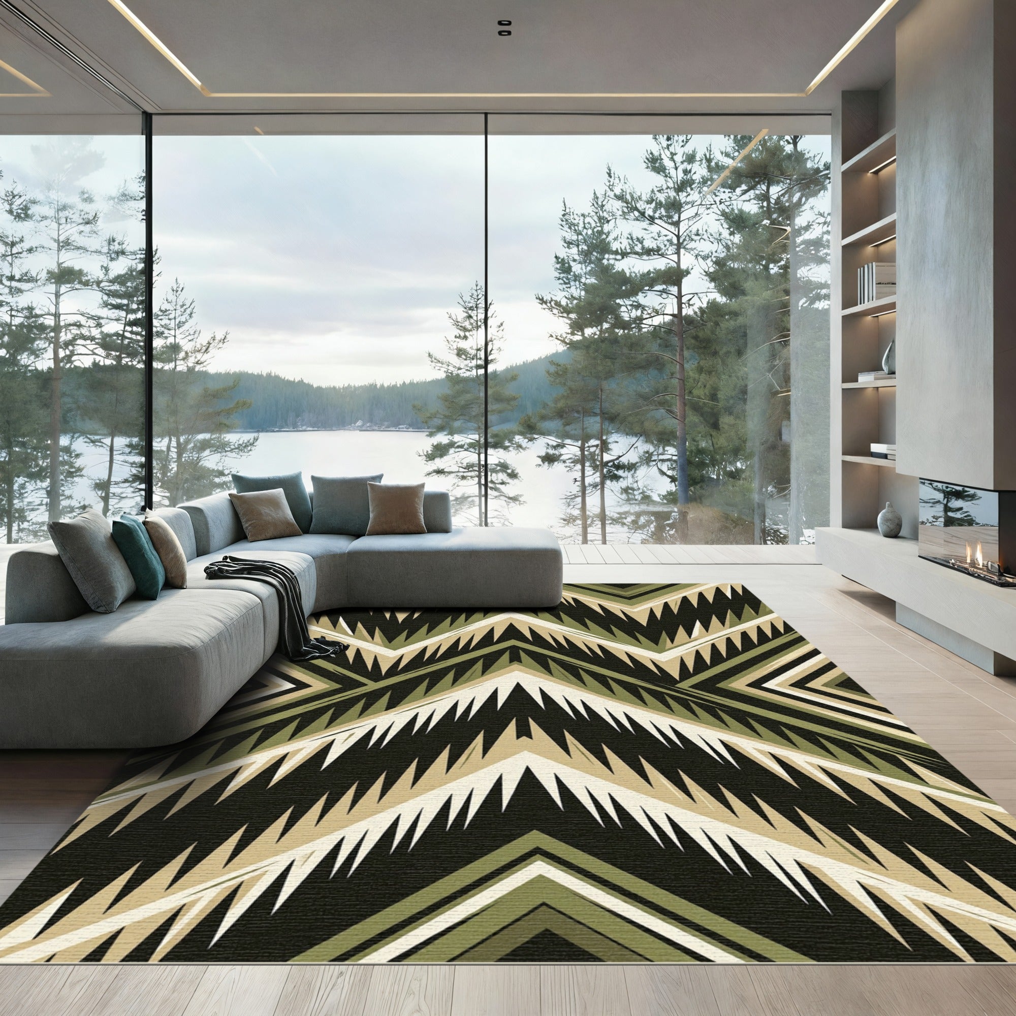 Earth Tones Jagged Chevron Tribal Rug