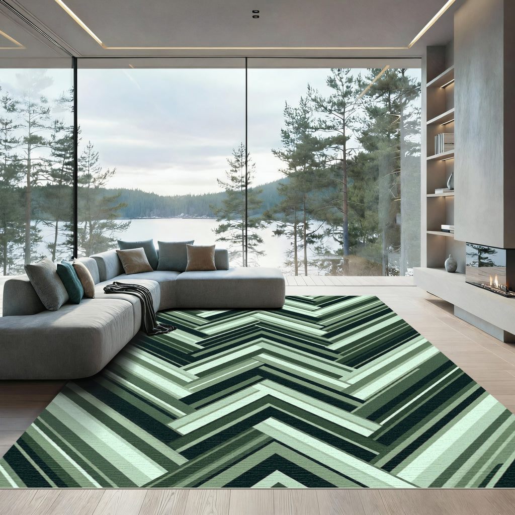 Modern Green Chevron Stripe Rug