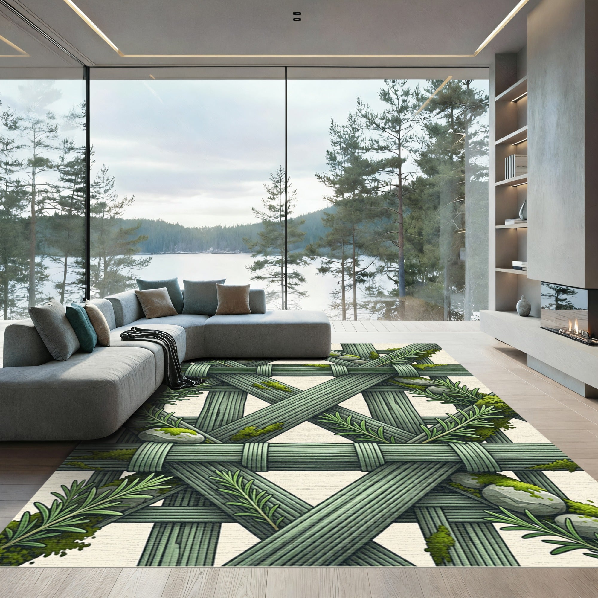 Green Woven Lattice Rosemary Rocks Rug