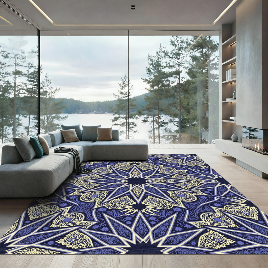 Royal Blue Intricate Geometric Star Rug